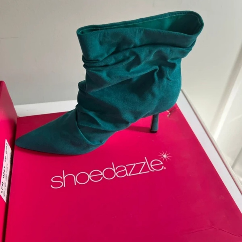 Shoe Dazzle Teal Slouchy Pointed-Toe Stiletto Ankle Boot